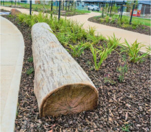 Reclaimed timber logs for playgrounds
